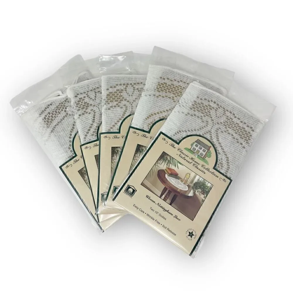 Scranton Lace Company Woven Nottingham White Lace 15 Round Doilies USA Lot of 10